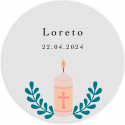 Adhésif de 3 cm pour communion et baptême personnalisé avec bougie rose et nom