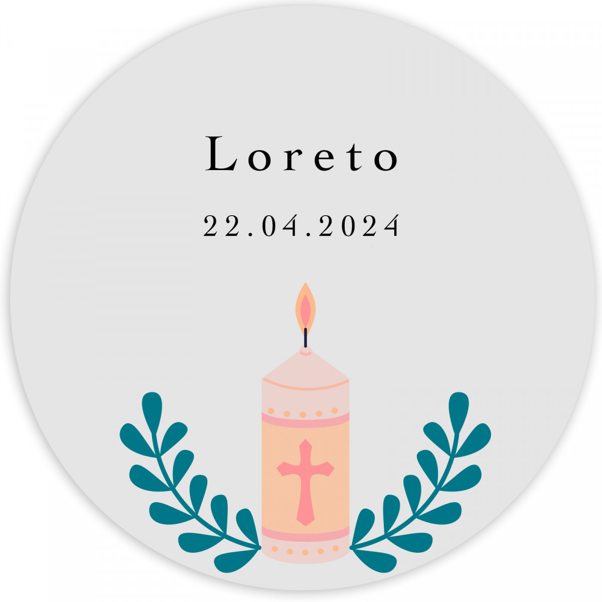 Adhésif de 3 cm pour communion et baptême personnalisé avec bougie rose et nom