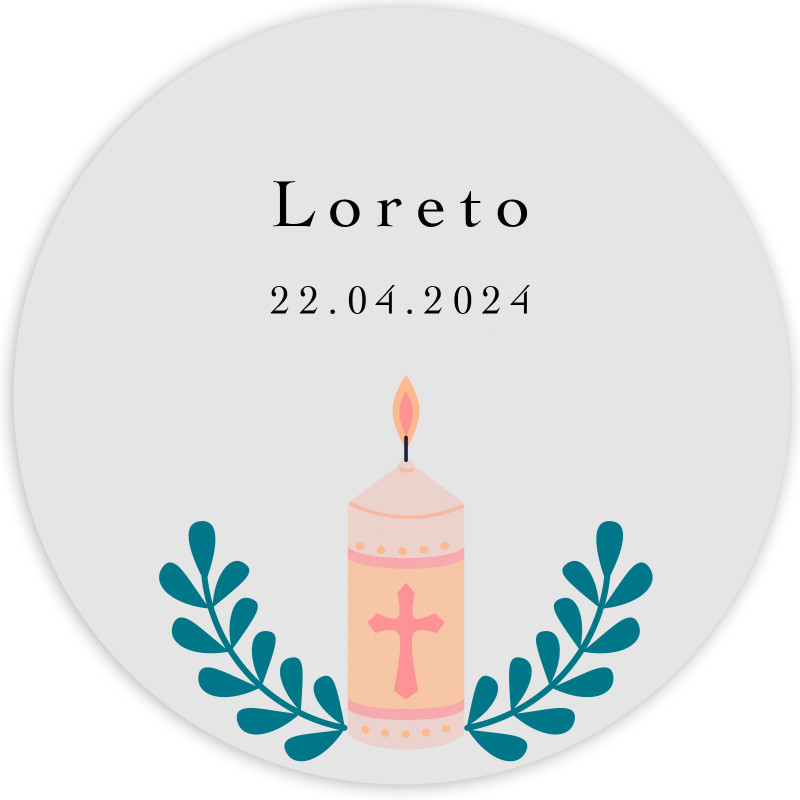 Adhésif de 3 cm pour communion et baptême personnalisé avec bougie rose et nom