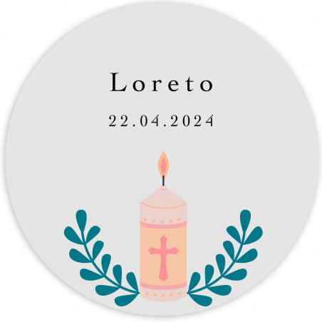 Adhésif de 3 cm pour communion et baptême personnalisé avec bougie rose et nom