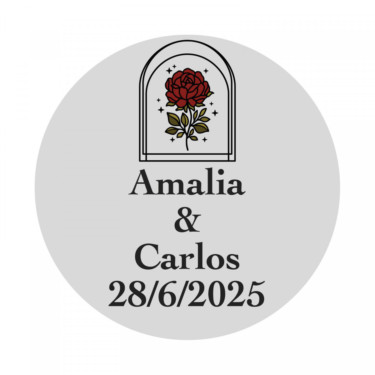 Adhésif de mariage personnalisé avec design de rose en dôme