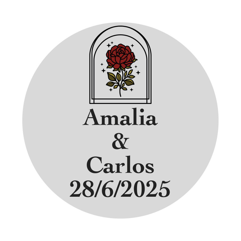 Adhésif de mariage personnalisé avec design de rose en dôme