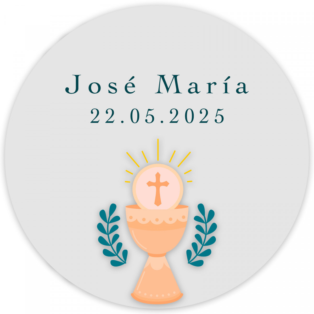 Adhésif de communion personnalisé avec un design de calice de 3 cm et fond transparent