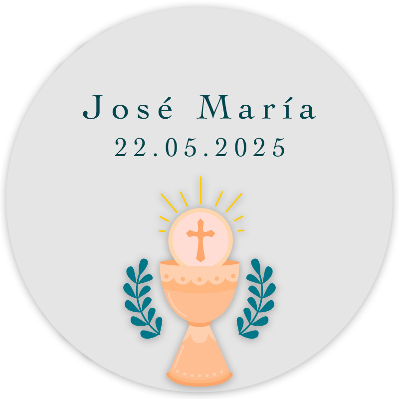 Adhésif de communion personnalisé avec un design de calice de 3 cm et fond transparent