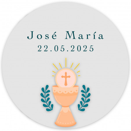 Adhésif de communion personnalisé avec un design de calice de 3 cm et fond transparent