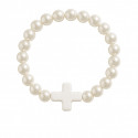 Bracelet en perles blanches nacrées avec croix colorée pour événements religieux