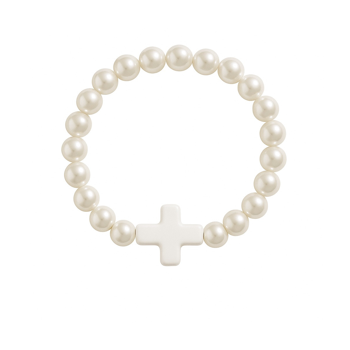 Bracelet en perles blanches nacrées avec croix colorée pour événements religieux