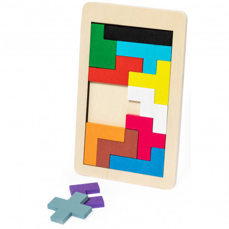 Puzzle Tetris en bois avec pièces colorées