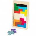Tetris en bois dans une enveloppe kraft avec un autocollant d'anniversaire personnalisable pour les détails