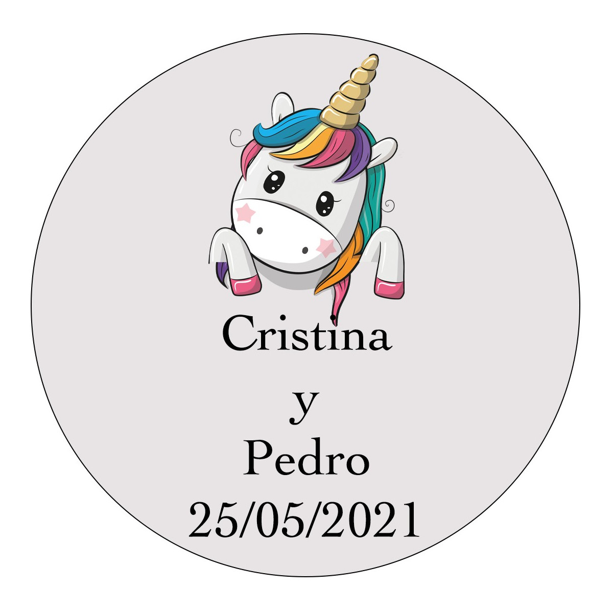 Autocollant licorne mariage personnalisé pour les cadeaux des invités 3 cm avec fond transparent