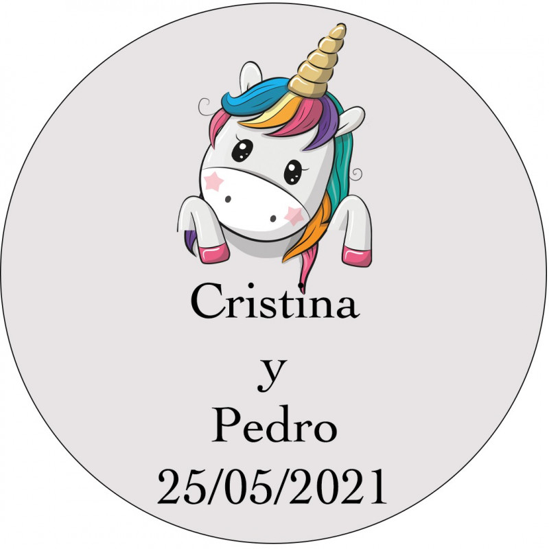 Autocollant licorne mariage personnalisé pour les cadeaux des invités 3 cm avec fond transparent