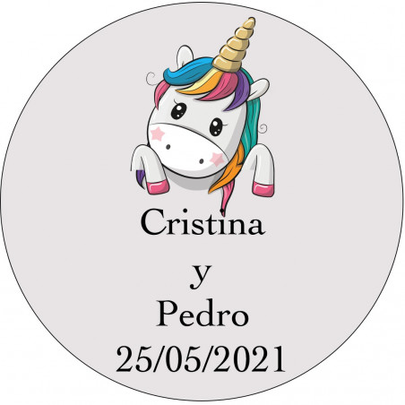 Autocollant licorne mariage personnalisé pour les cadeaux des invités 3 cm avec fond transparent
