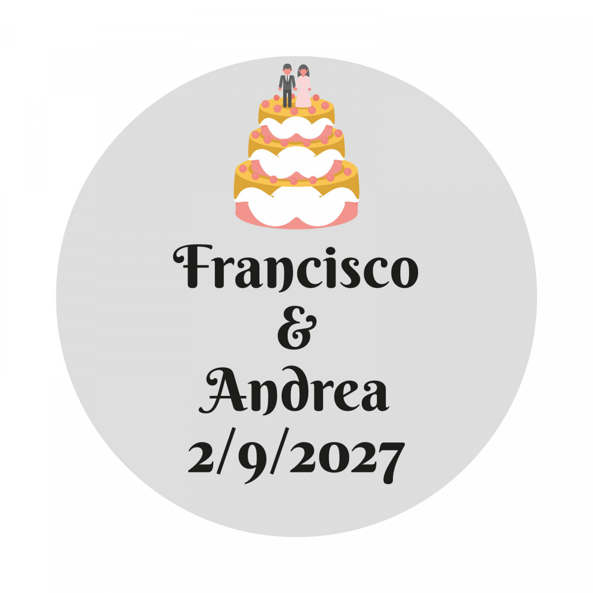 Adhésif 3 cm mariage personnalisé avec design de gâteau de mariage et fond transparent