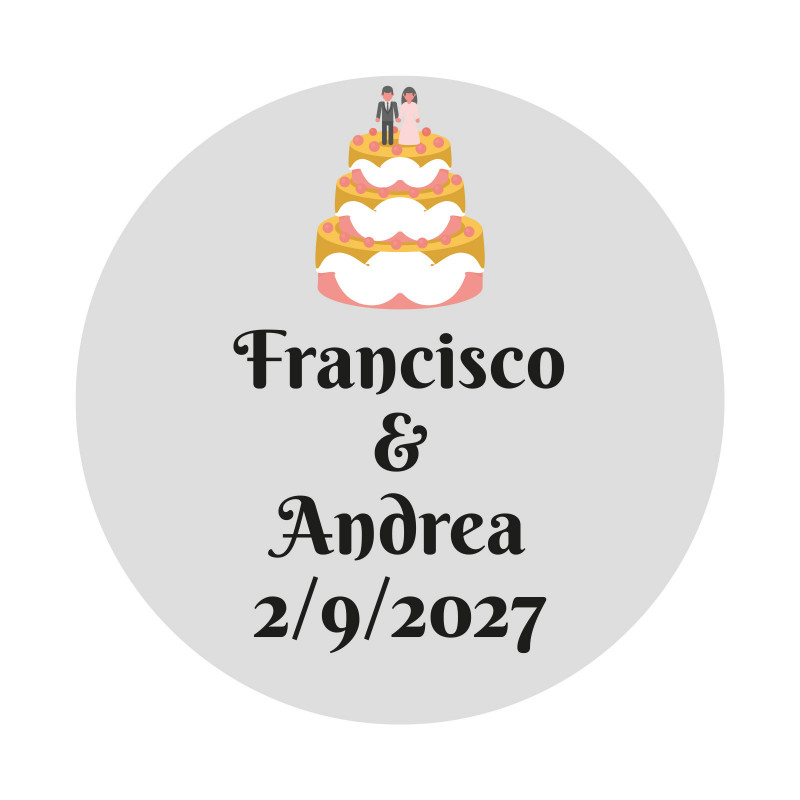 Adhésif 3 cm mariage personnalisé avec design de gâteau de mariage et fond transparent