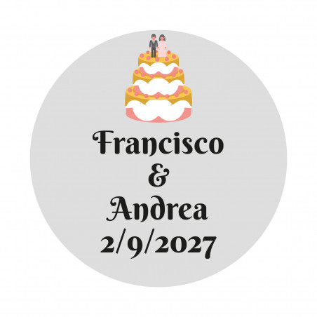 Adhésif 3 cm mariage personnalisé avec design de gâteau de mariage et fond transparent