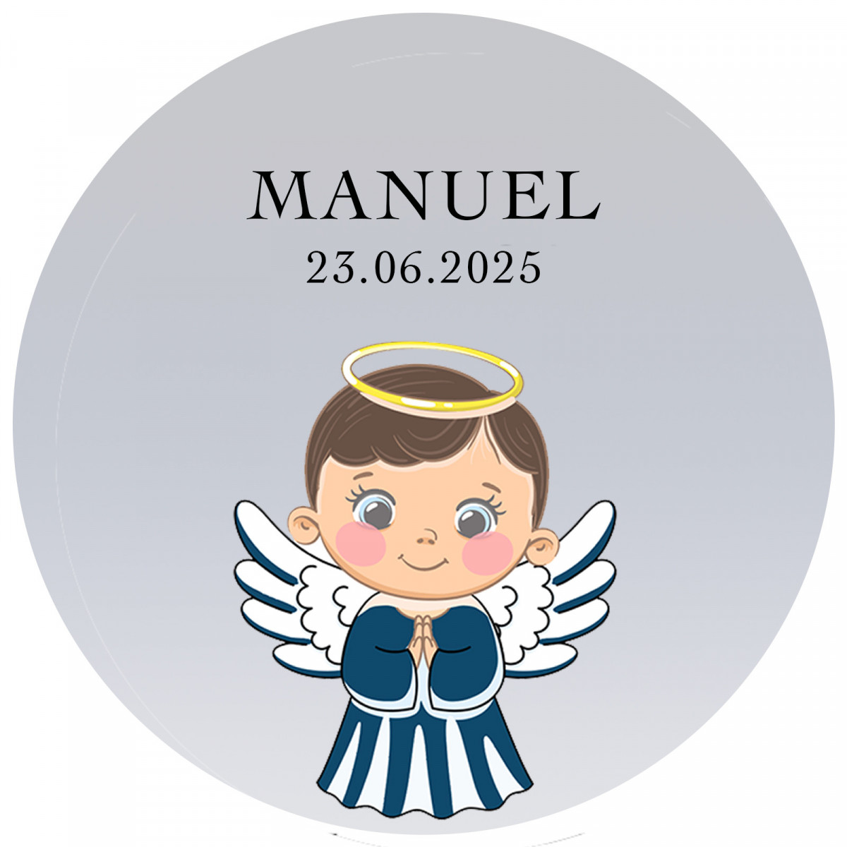 Adhésif communion enfant avec design d ange personnalisé 3 cm avec fond transparent