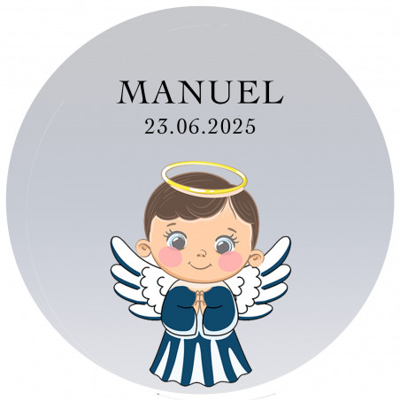 Adhésif communion enfant avec design d'ange personnalisé 3 cm avec fond transparent