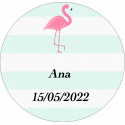 Autocollant personnalisé 3 cm flamant rose pour communion baptême ou anniversaire