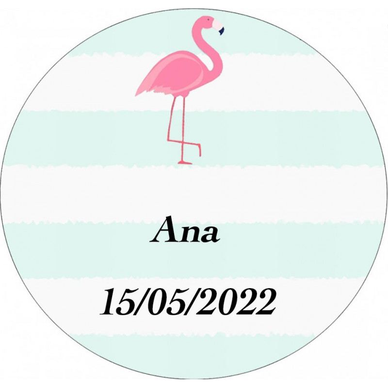 Autocollant personnalisé 3 cm flamant rose pour communion baptême ou anniversaire