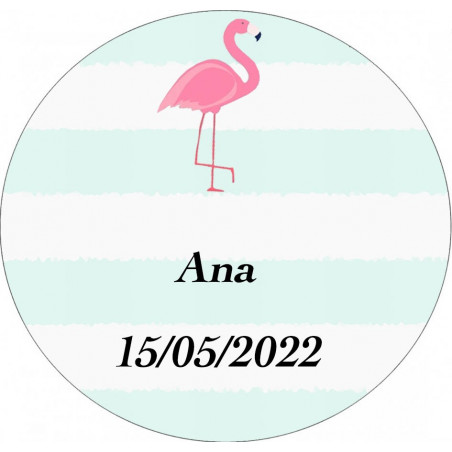 Autocollant personnalisé 3 cm flamant rose pour communion, baptême ou anniversaire
