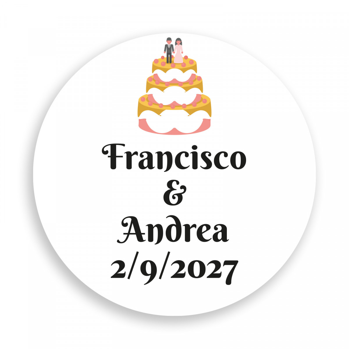 Adhésif 3 cm mariage personnalisé avec design de gâteau de mariage