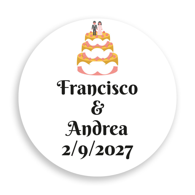 Adhésif 3 cm mariage personnalisé avec design de gâteau de mariage