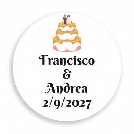 Adhésif 3 cm mariage personnalisé avec design de gâteau de mariage
