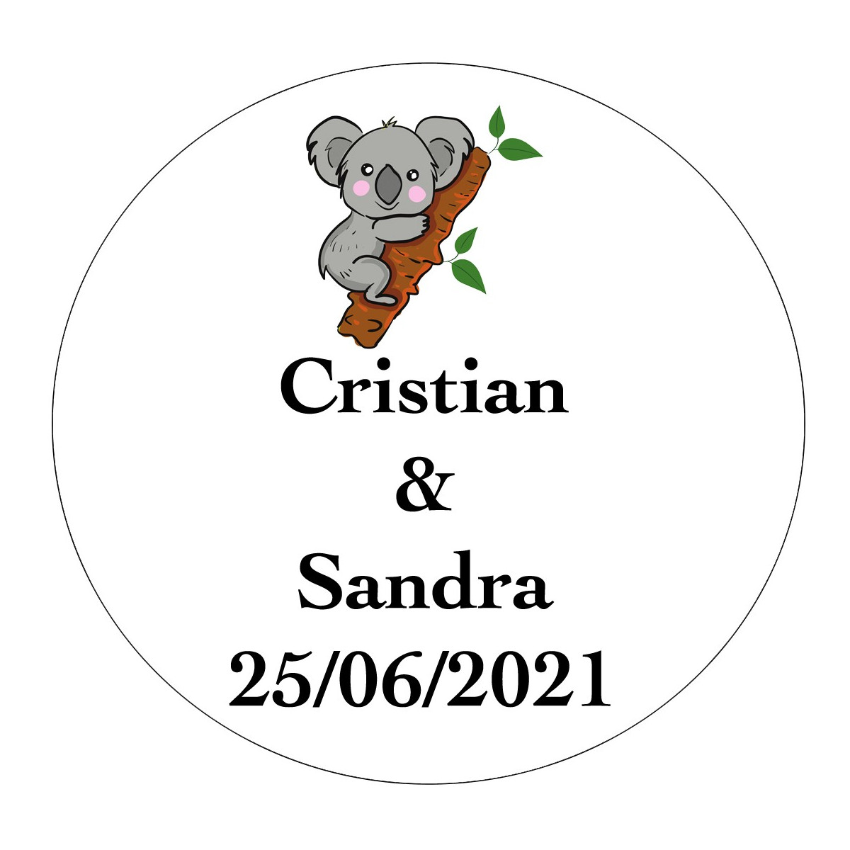 Adhésif personnalisé pour les mariages avec koala de 3 cm