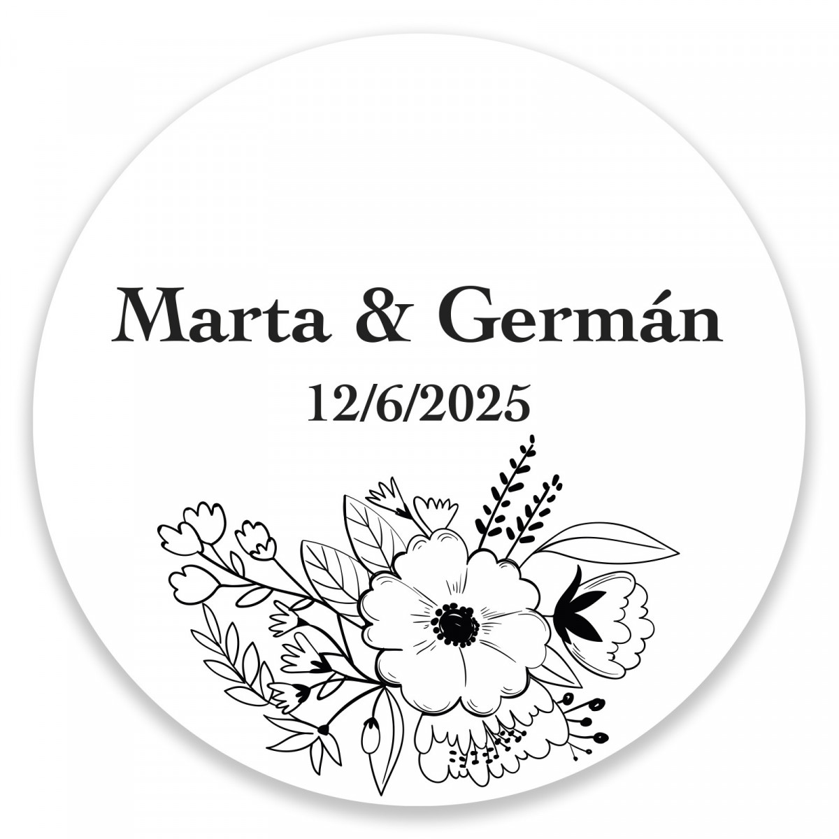 Adhésif floral personnalisé noir et blanc pour les mariages et événements de 3 cm