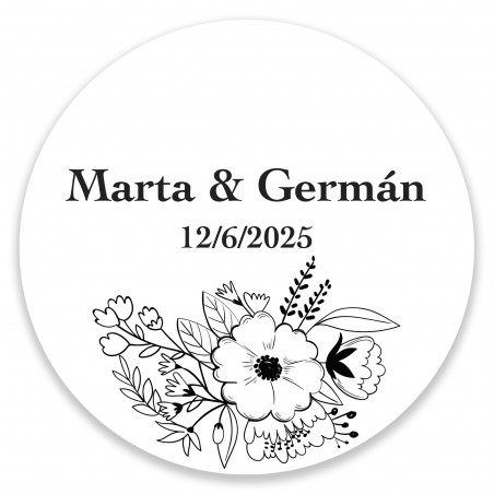 Adhésif floral personnalisé noir et blanc pour les mariages et événements de 3 cm