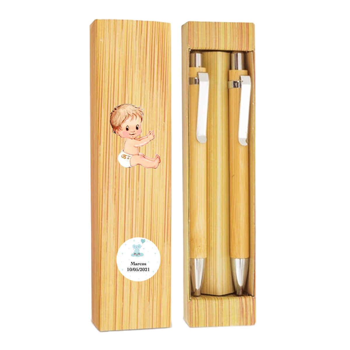 Stylo et crayon infini en bambou dans une boîte personnalisée