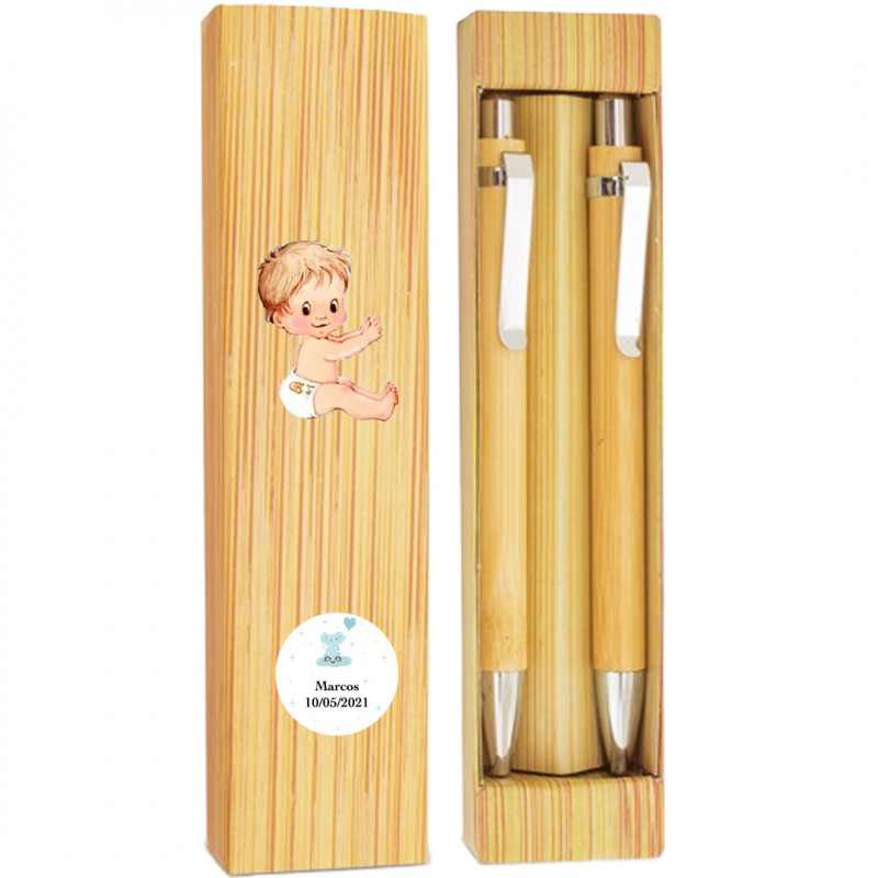 Stylo et crayon infini en bambou dans une boîte personnalisée