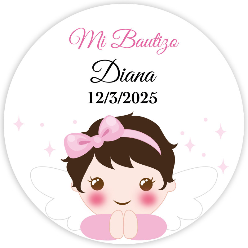 Autocollant de baptême fille personnalisé avec nom et date 5 cm transparent