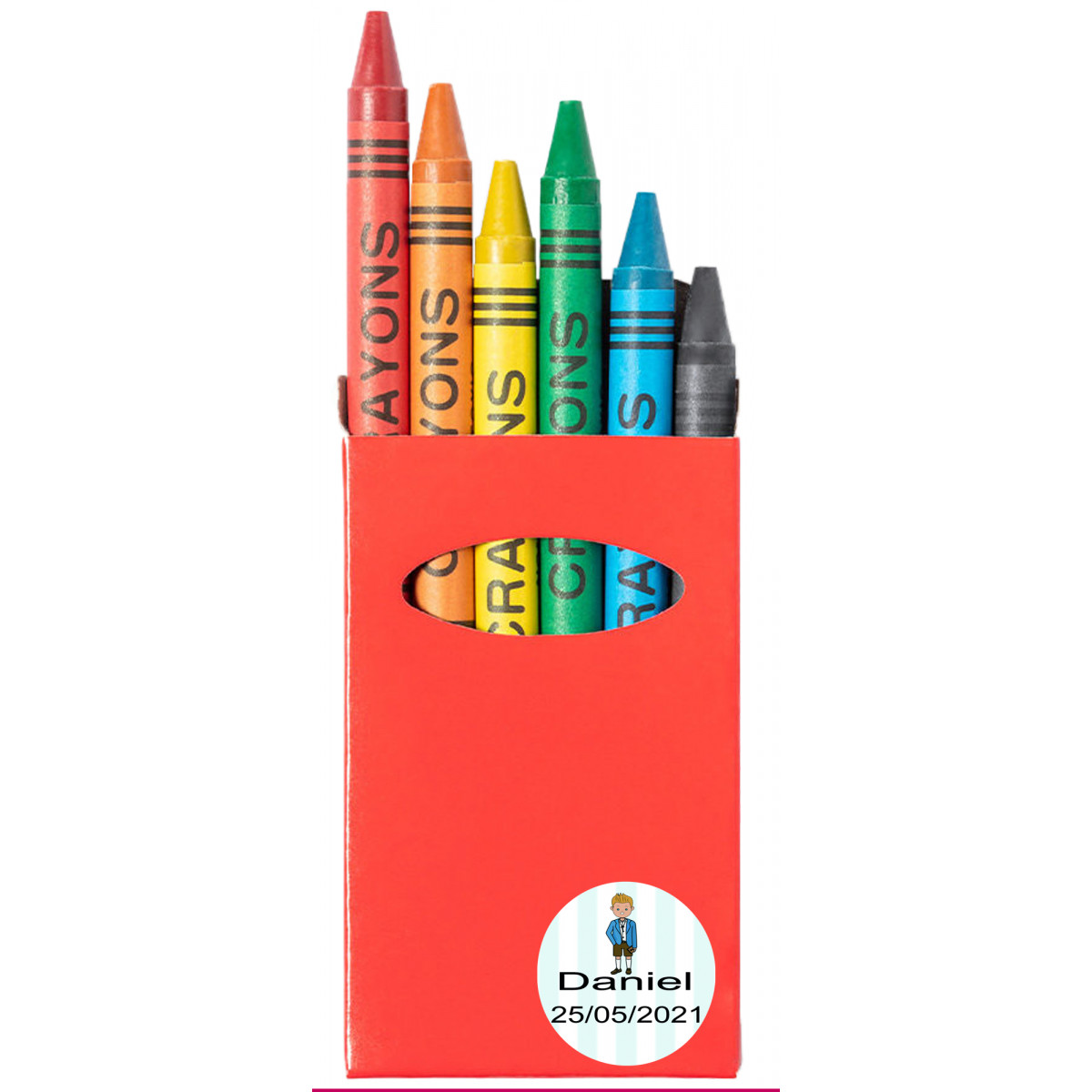 Boîte de crayons rouges personnalisée avec autocollant enfant communion