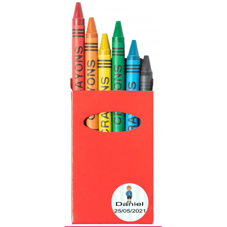 Boîte de crayons rouges personnalisée avec autocollant enfant communion