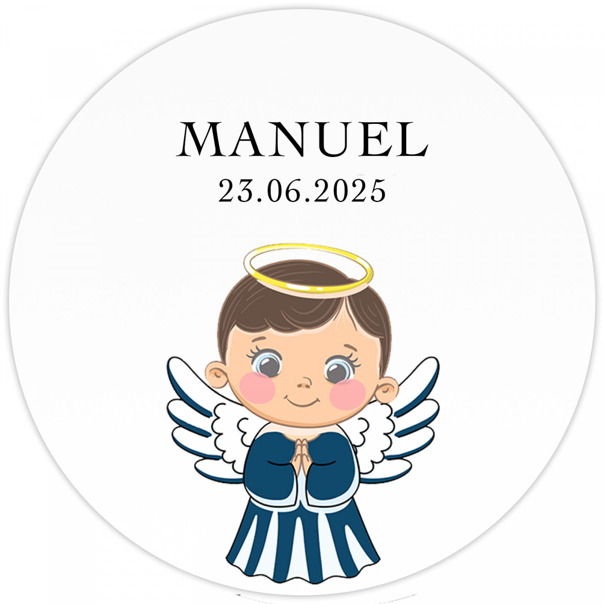 Adhésif baptême enfant ange fond transparent 5cm