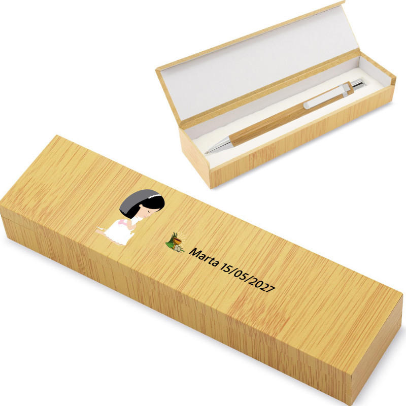 Stylo en bambou personnalisé avec boîte et autocollants