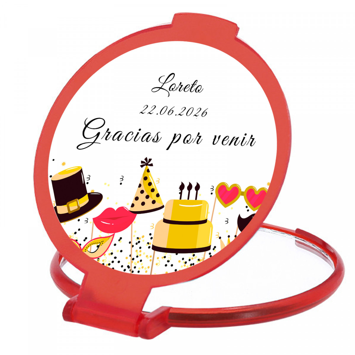 Miroir rouge personnalisé avec autocollant pour anniversaire