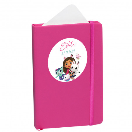 Cahier fuchsia personnalisé avec autocollant de gabby de 5 cm