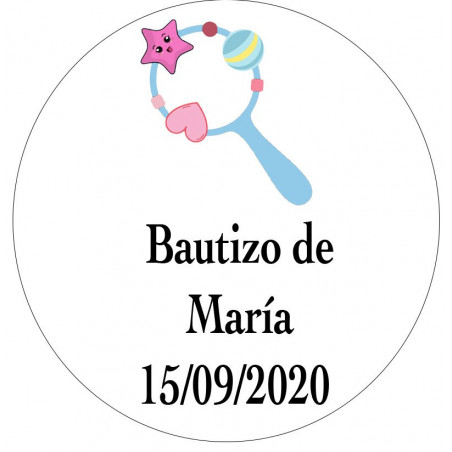 Adhésif de baptême avec un design mignon et fond blanc de 5 cm