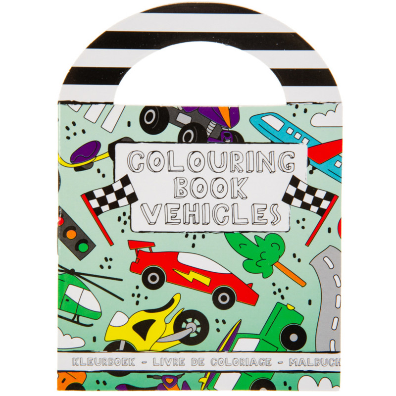 Livre de coloriage avec autocollants de véhicules de course