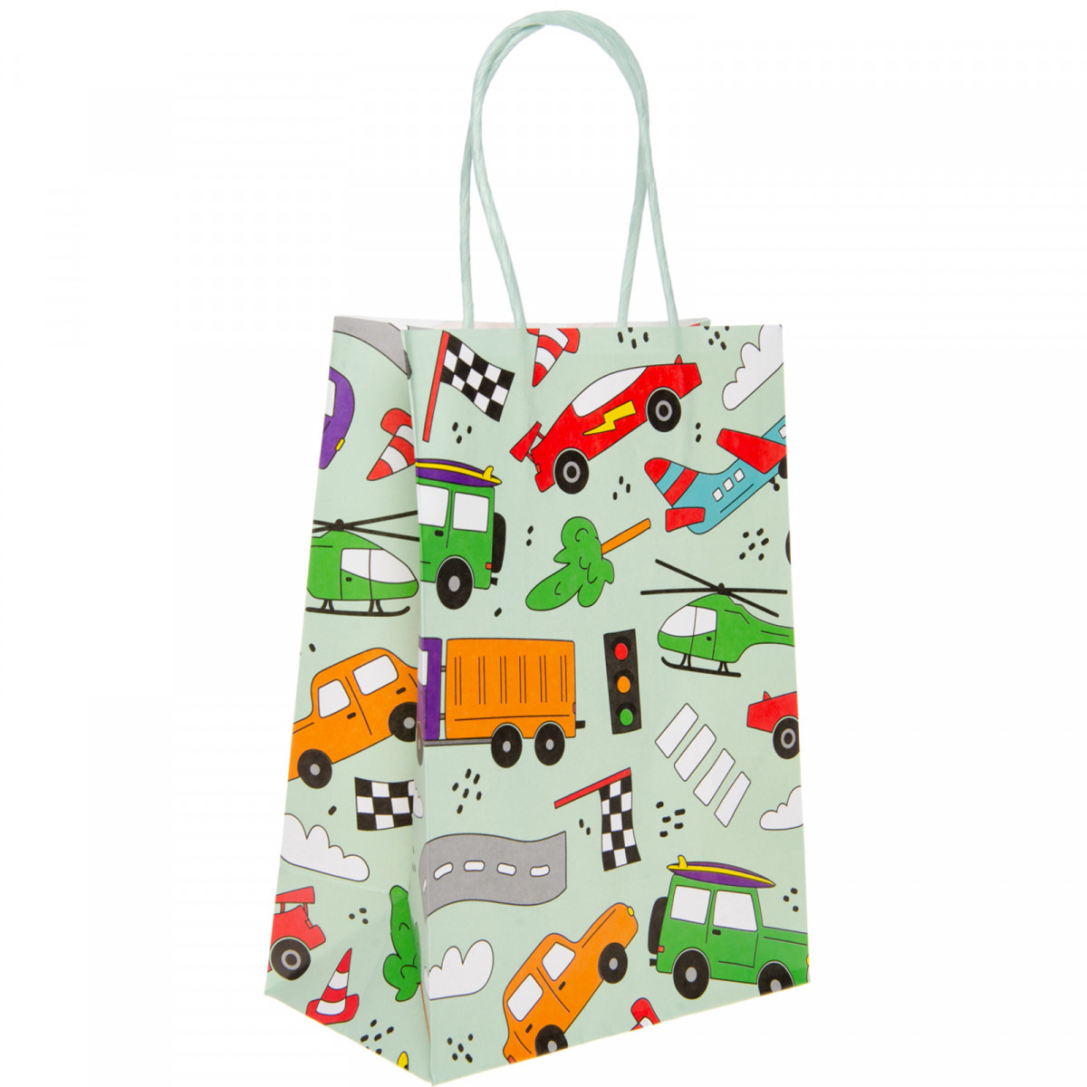 Sac en papier avec véhicules de course