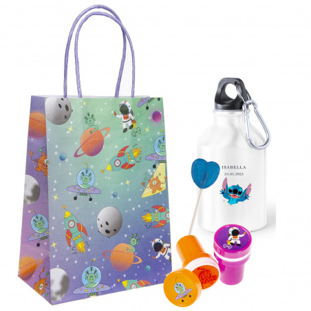 Détails Stitch Bidon Personnalisé dans Sac avec Jouet et Sucette