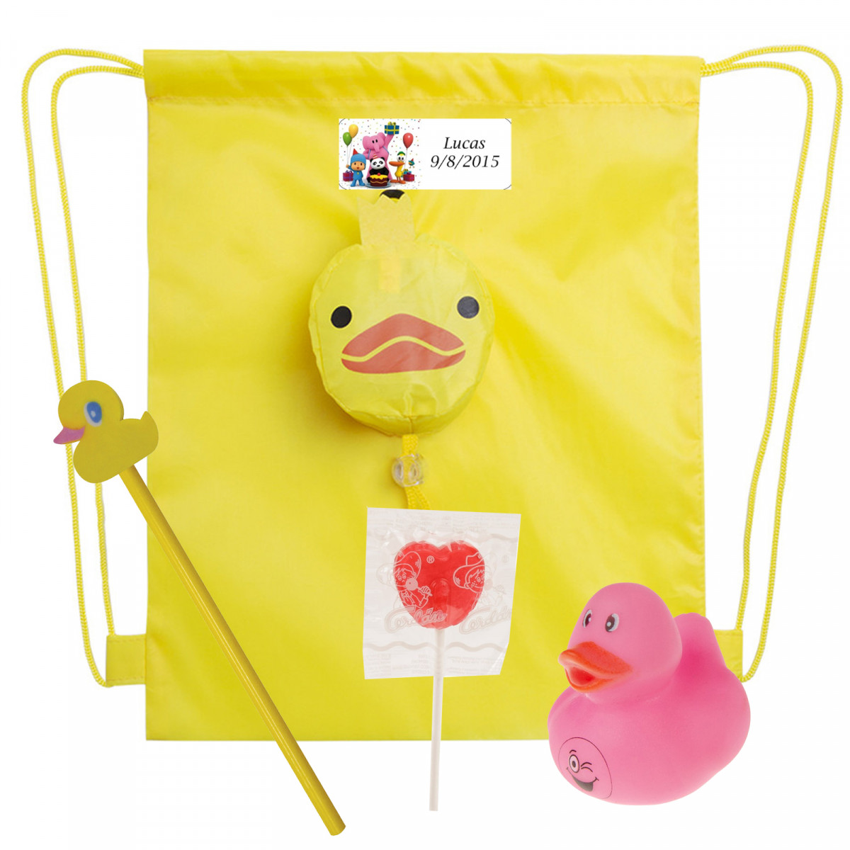 Pocoyo détail enfant avec sac à dos canard