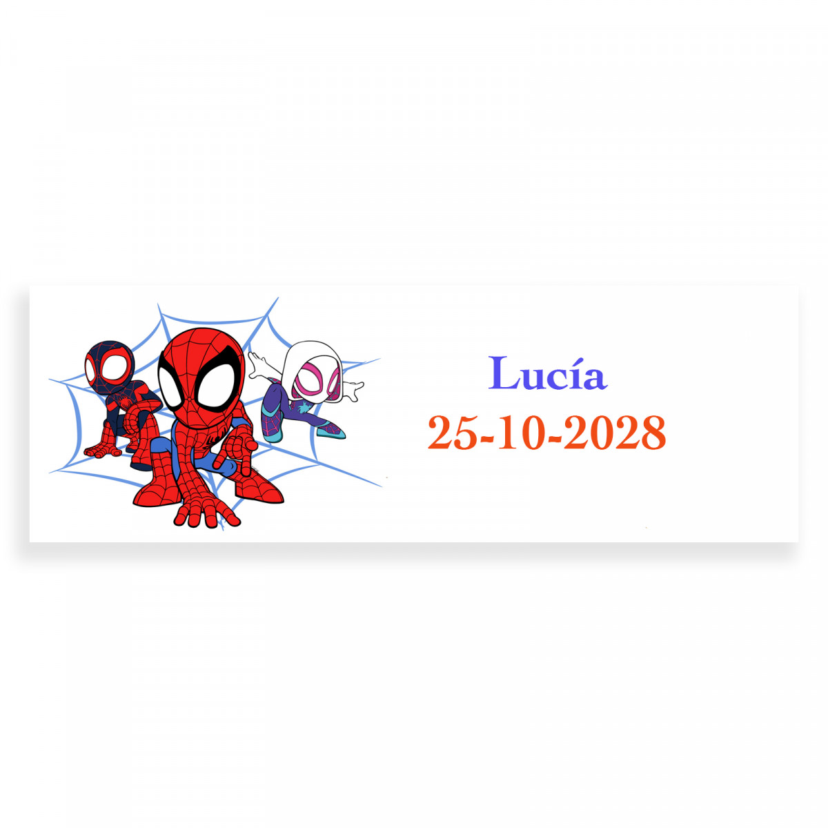 Spidey et son super équipe étiquette autocollante personnalisée 6x2cm pour événements enfants