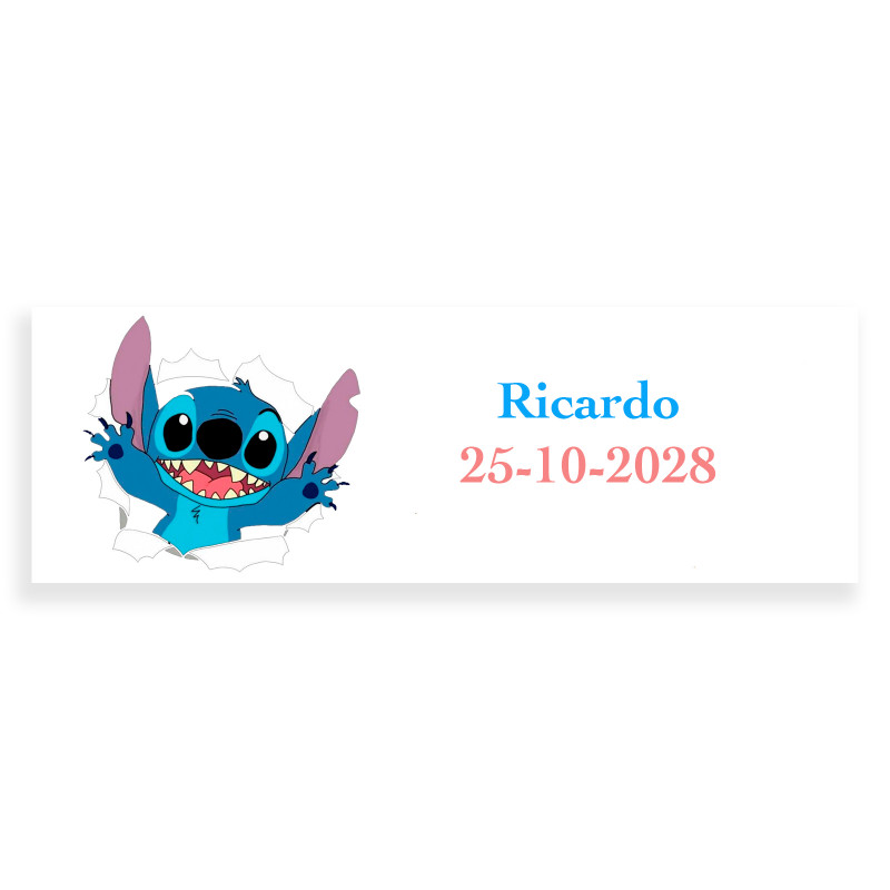 Stitch autocollant personnalisé enfant 6x2cm