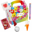 Détail enfantin avec boîte d emojis et bonbons