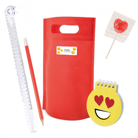 Emojis détail enfant avec articles scolaires et sucette