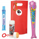 Détails Avengers pour enfants avec un souffleur de bulles, une batte et une friandise.