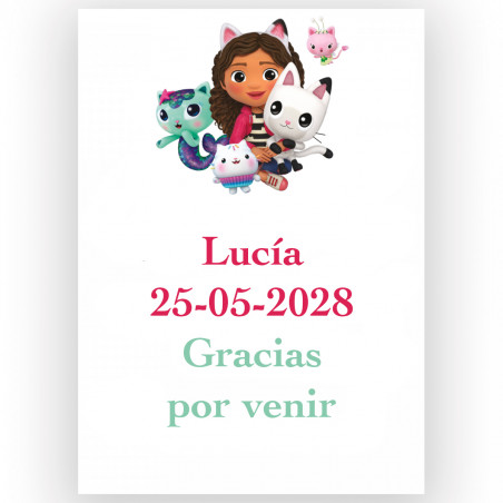 Gabby Gato, autocollant personnalisé 5x7cm pour décorations enfantines
